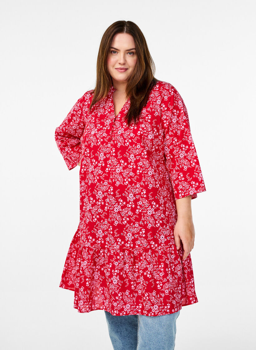 Knelang kjole med blomstertrykk og 3/4 ermer, Salsa AOP, Model