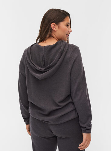Melert strikkegenser med hette, Dark Grey Melange, Model image number 1