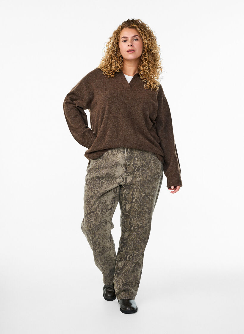 Høymidjede Gemma-jeans med slangeprint, Light Snake AOP, Model