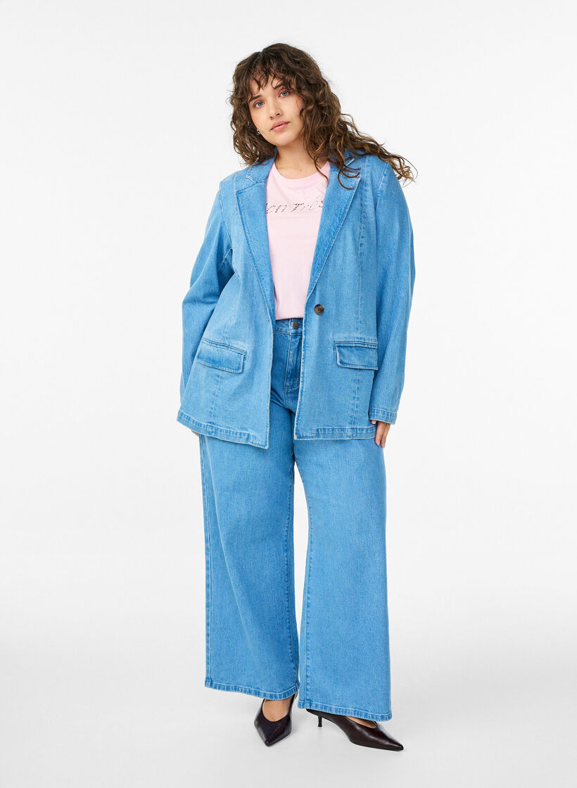 Denimblazer med lommer, Blå, Model image number 1