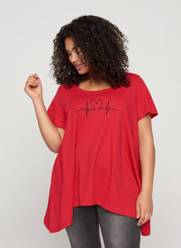 Kortermet T-skjorte i bomull med A-form, Lipstick Red HEART, Model image number 0