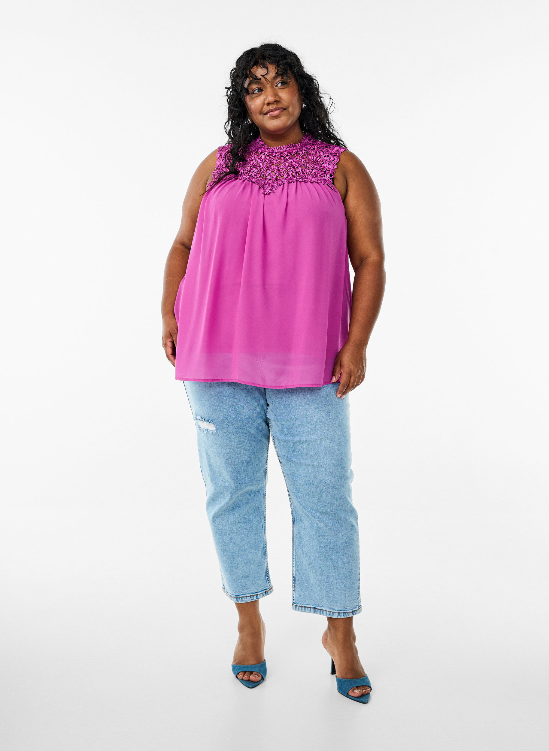 Zizzi Ermel&oslash;s festtopp med hekling, Lilla, Model image number 1