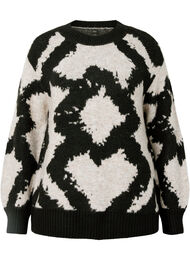 Strikket bluse med mønster, Black Comb