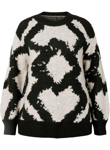 Strikket bluse med mønster, Black Comb, Packshot image number 0
