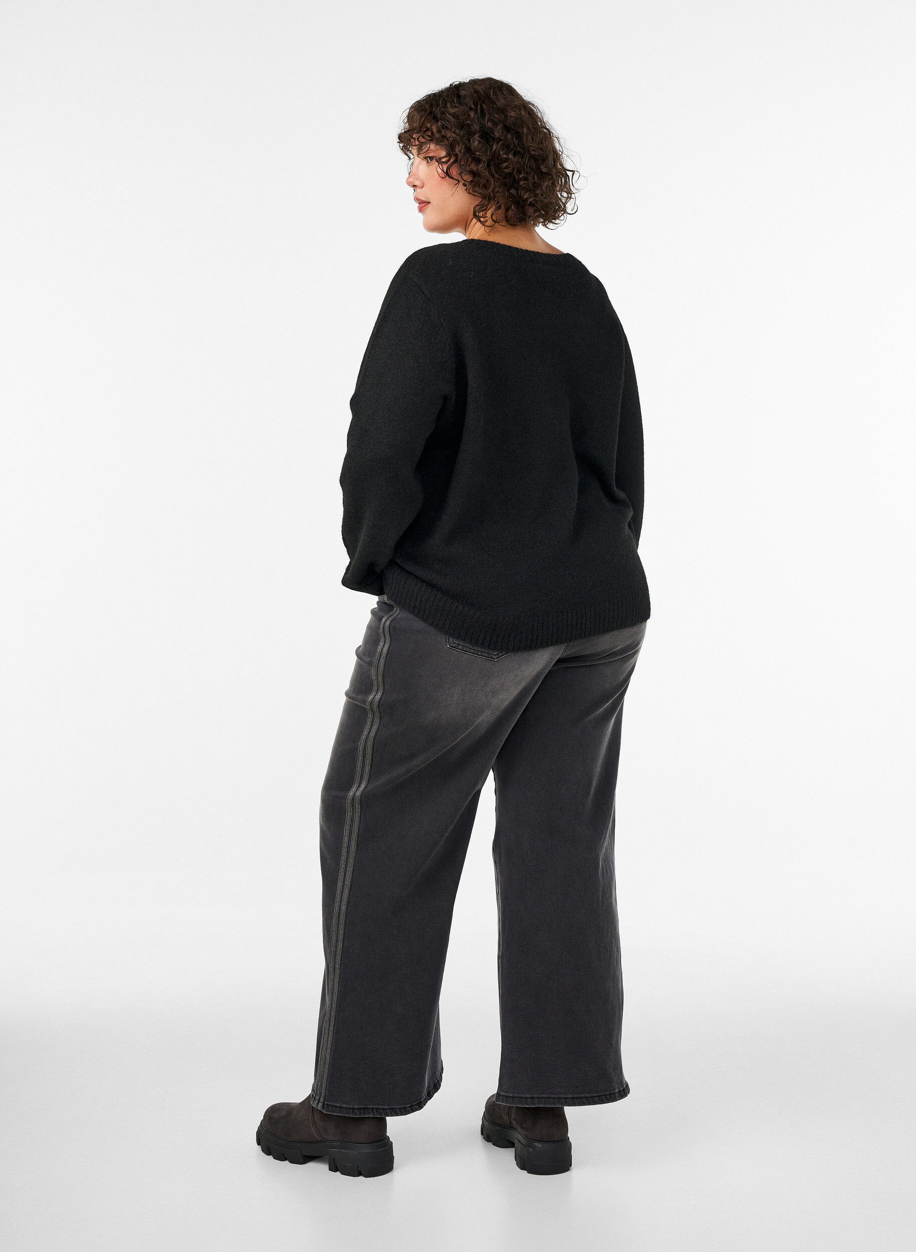 ZizziWide fit jeans med vertikale denimdetaljer, Gr&aring;, Model image number 1