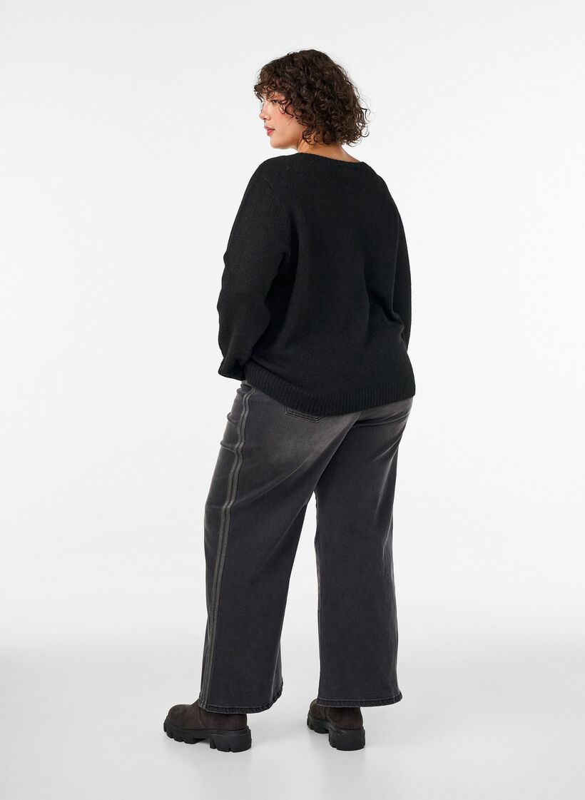 Wide fit jeans med vertikale denimdetaljer, Gr&aring;, Model image number 1