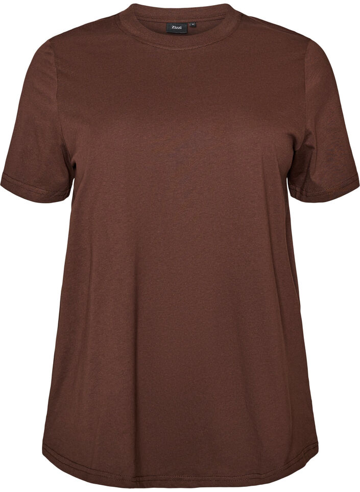 Basic T-skjorte i bomull med rund hals, Brun, Packshot image number 0