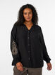 Viskoseskjorte med broderte ermer, Svart, Model image number 0