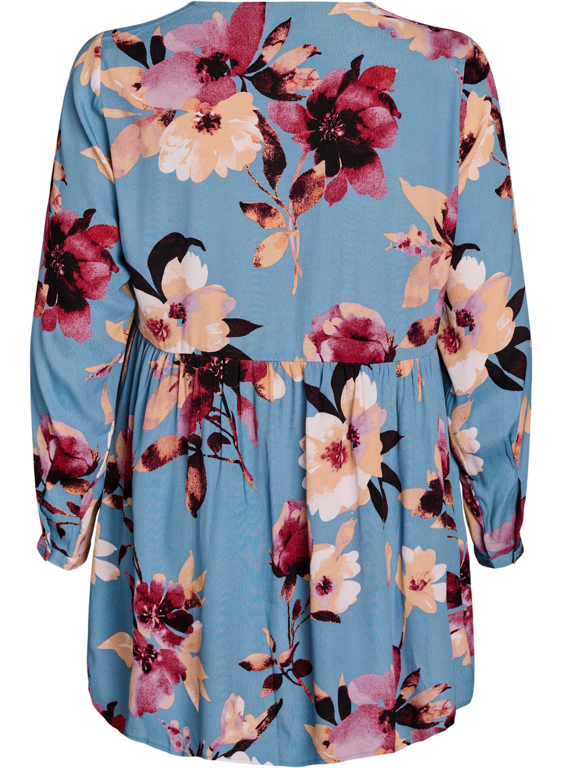 Zizzi Langermet tunika med skj&aelig;ring, Bl&aring;, Packshot image number 1