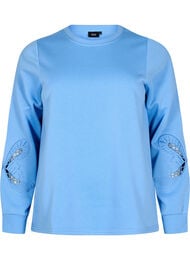 Genser med broderte utskjæringer, Della Robbia Blue