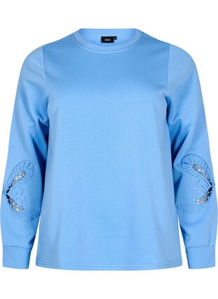 Zizzi Genser med broderte utskjæringer, Della Robbia Blue, Packshot image number 0