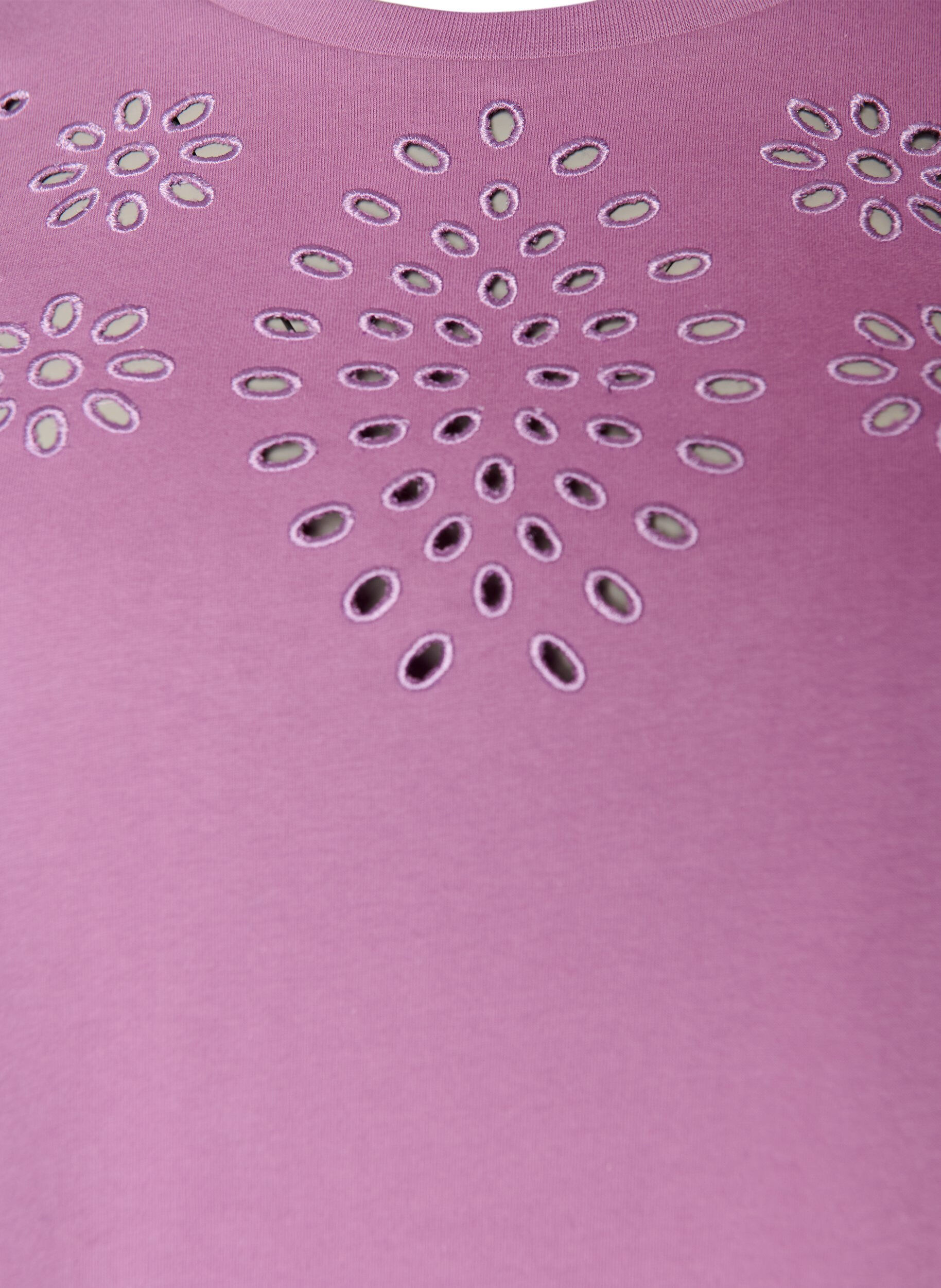 ZizziT-skjorte i &oslash;kologisk bomull med hullbroderi, Lilla, Packshot image number 2