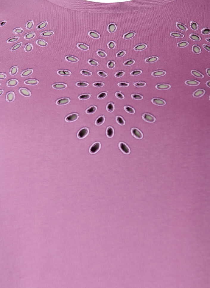 T-skjorte i &oslash;kologisk bomull med hullbroderi, Lilla, Packshot image number 2