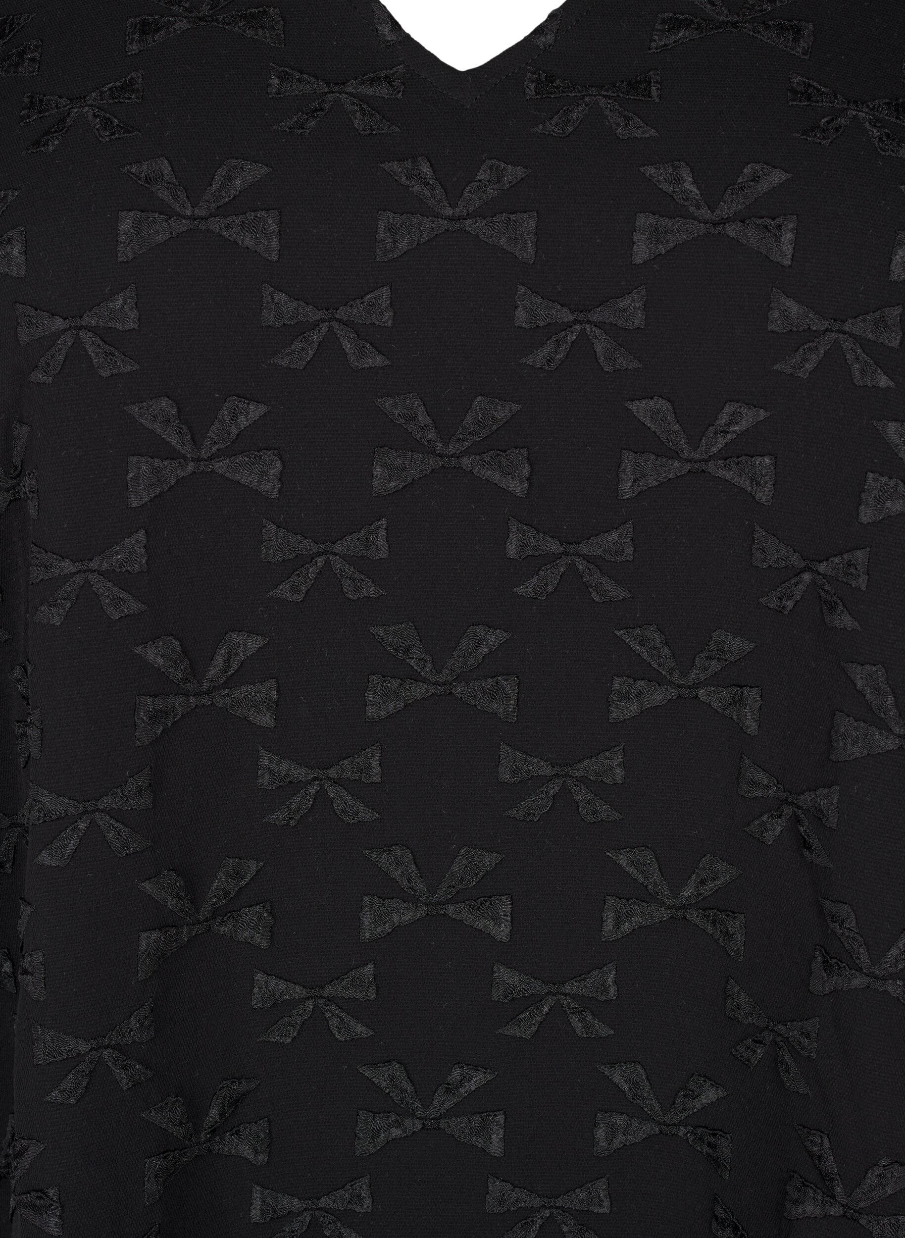 Zizzi Kort jacquardkjole med sl&oslash;yfer, Black W. Bow, Packshot image number 2