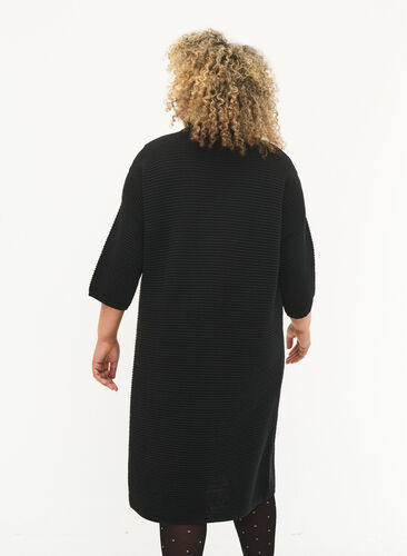 Strikkekjole med avkortede ermer, Black, Model image number 1