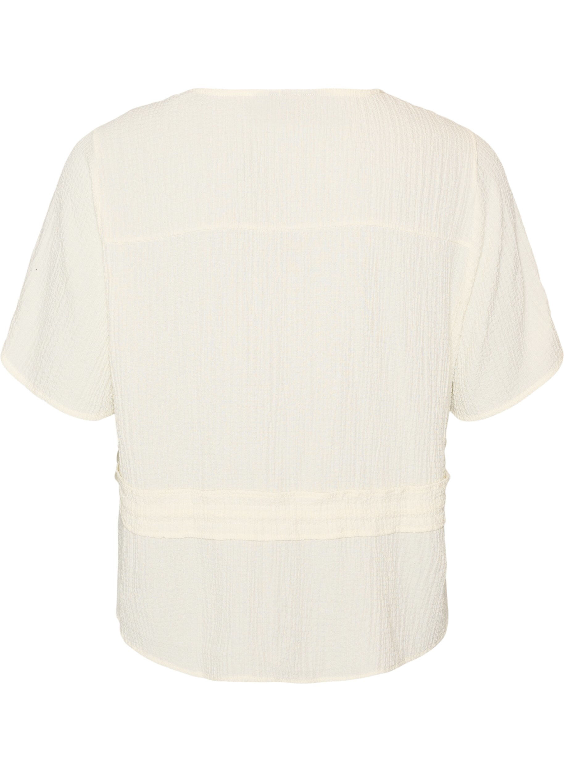 ZizziBluse med tekstur og knytebelte, Vanilje, Packshot image number 1