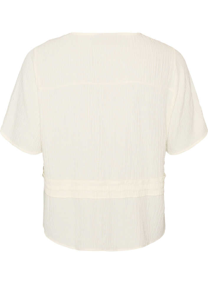 Bluse med tekstur og knytebelte, Vanilje, Packshot image number 1