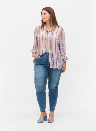 Cropped Amy jeans med glidelås, Blue denim, Model image number 0