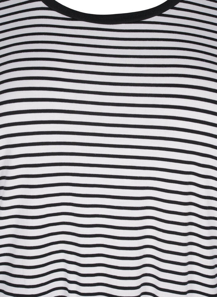 Stripete T-skjorte i lyocell med rund hals, Svart, Packshot image number 2