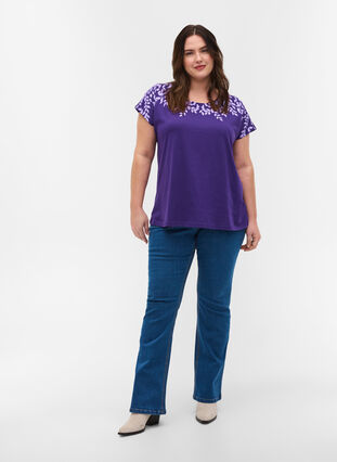 T-skjorte i bomull med mønster, Violet Ind Mel Feath, Model image number 2