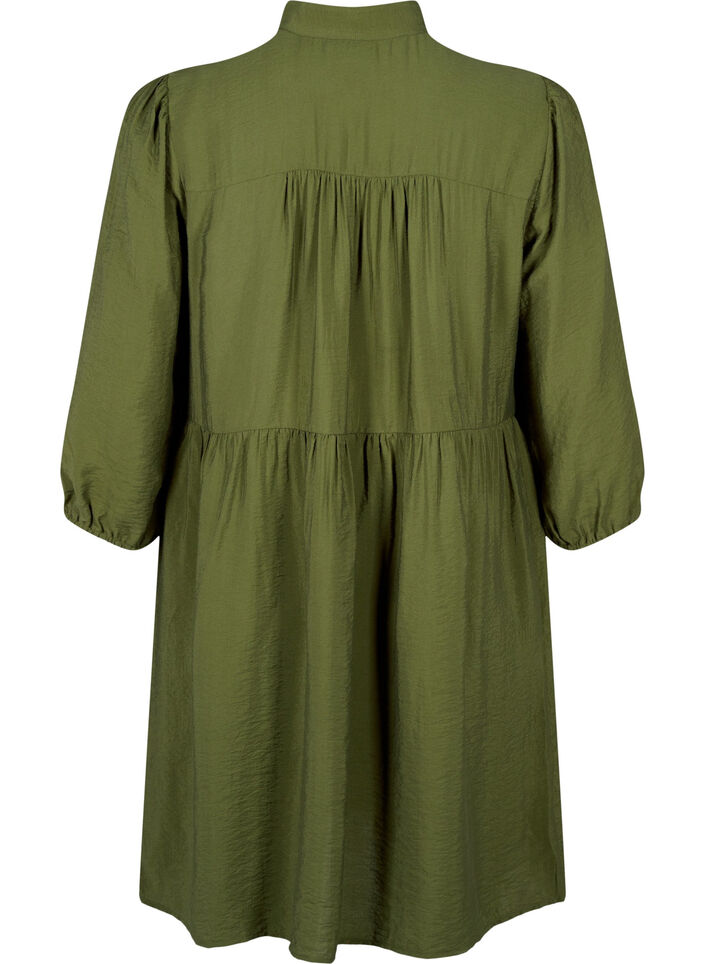 Knelang kjole med broderi og 3/4-ermer, Winter Moss, Packshot image number 1