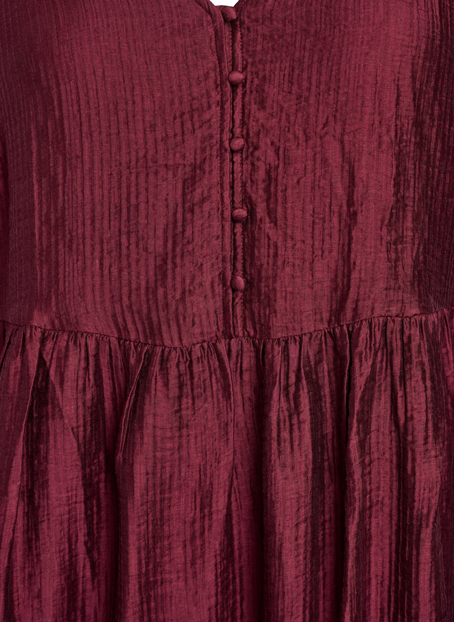 Zizzi Kort kjole med tekstur og korte ballong ermer, R&oslash;d, Packshot image number 2