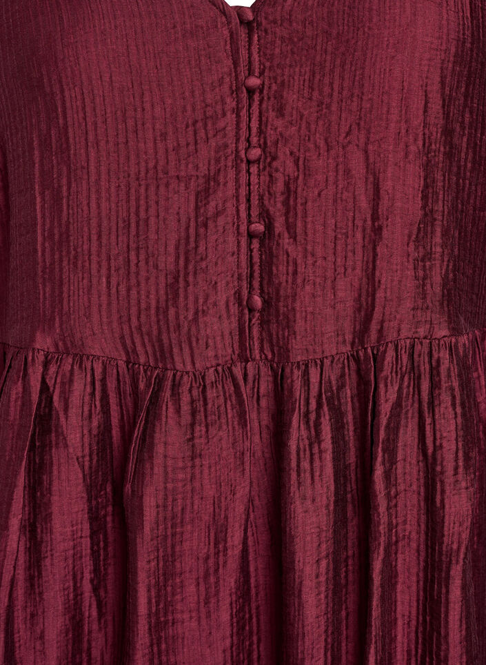 Kort kjole med tekstur og korte ballong ermer, Rød, Packshot image number 2