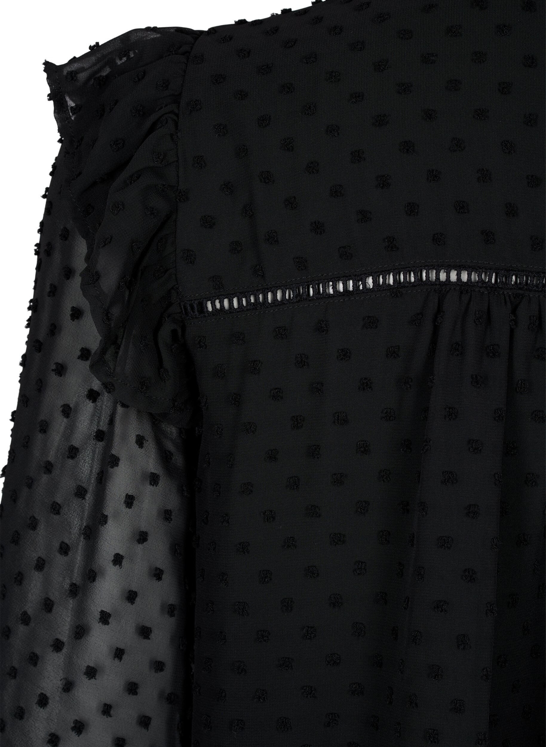 Zizzi Skjortebluse med volanger og prikkete tekstur, Black, Packshot image number 3