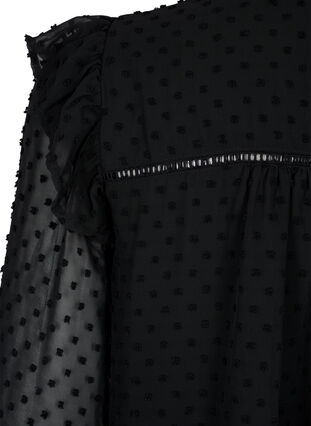 Skjortebluse med volanger og prikkete tekstur, Black, Packshot image number 3