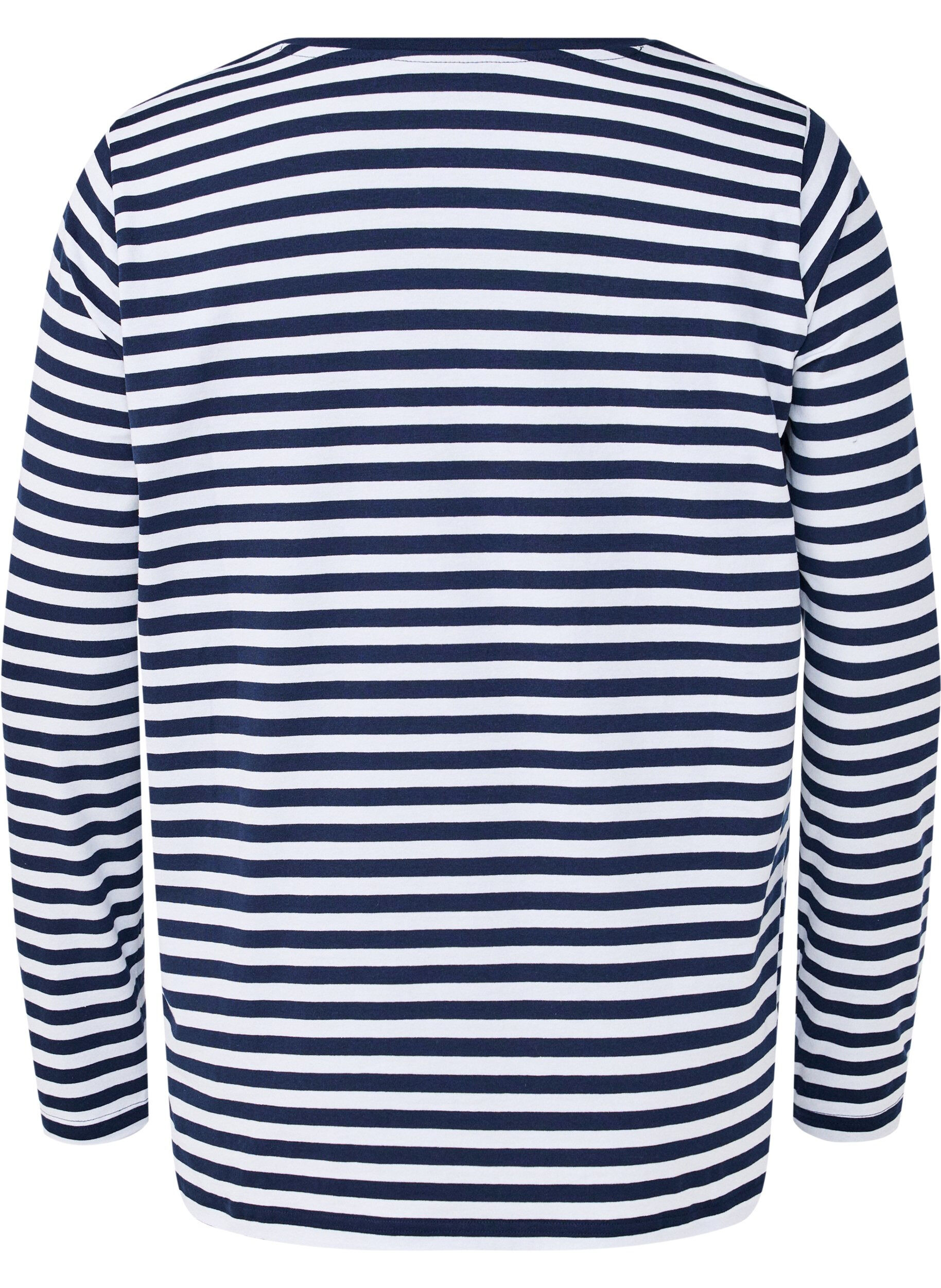 Zizzi Stripete bluse med motiv, White w.Navy Stripe, Packshot image number 1