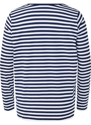 Zizzi Stripete bluse med motiv, White w.Navy Stripe, Packshot image number 1