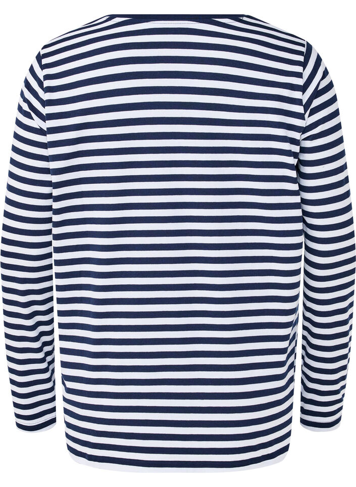 Stripete bluse med motiv, White w.Navy Stripe, Packshot image number 1