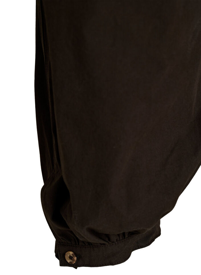 Bomullsbukser med h&oslash;y midje og ballongfasong, Brun, Packshot image number 3