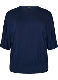 Jerseybluse med albuelange ballongermer, Bl&aring;