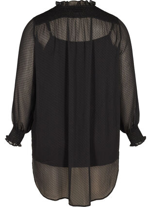 Høyhalset bluse med detaljer av smock og volanger, Black, Packshot image number 1