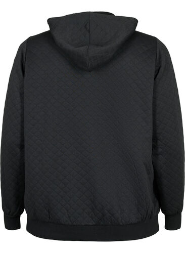 Vattert sportscardigan med hette, Black, Packshot image number 1