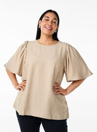 Bluse med korte, vide ermer, Beige Bluse med korte, vide ermer, Beige, Model