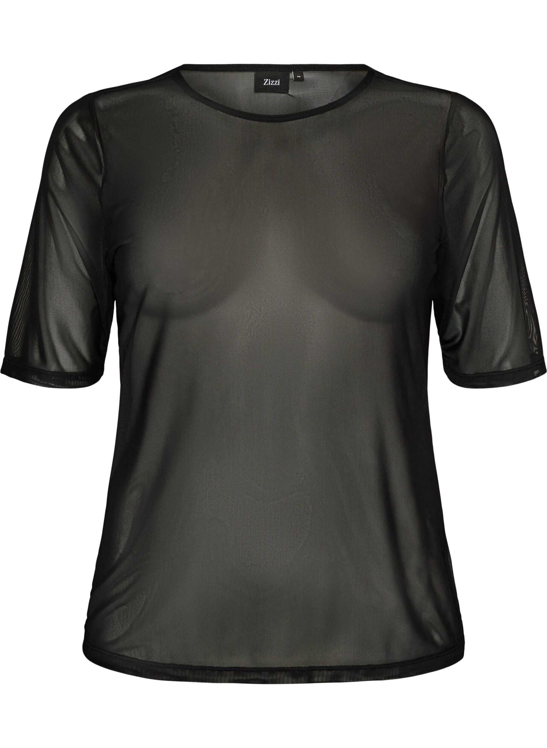 Mesh topp med korte ermer og rund hals
