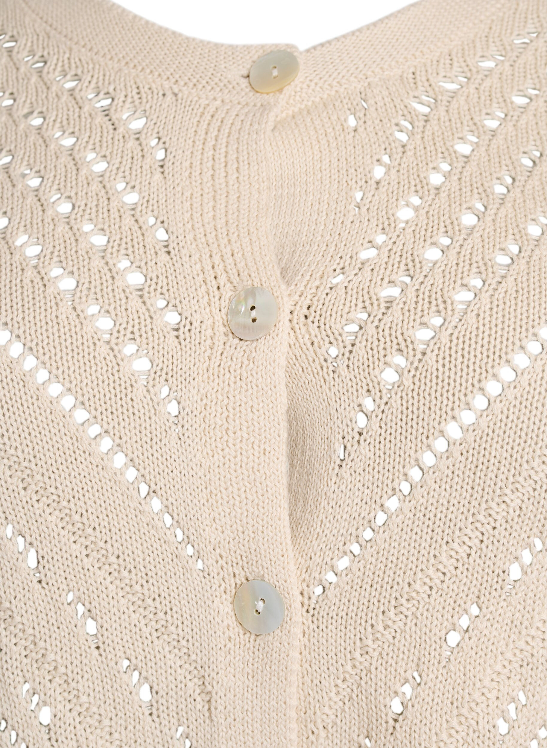 Zizzi Kort strikket cardigan med hullm&oslash;nster, Sandshell, Packshot image number 2