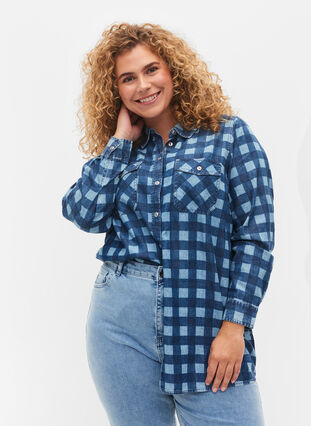 Skjorte i bomull med paisleymønster, Blue Check, Model image number 0