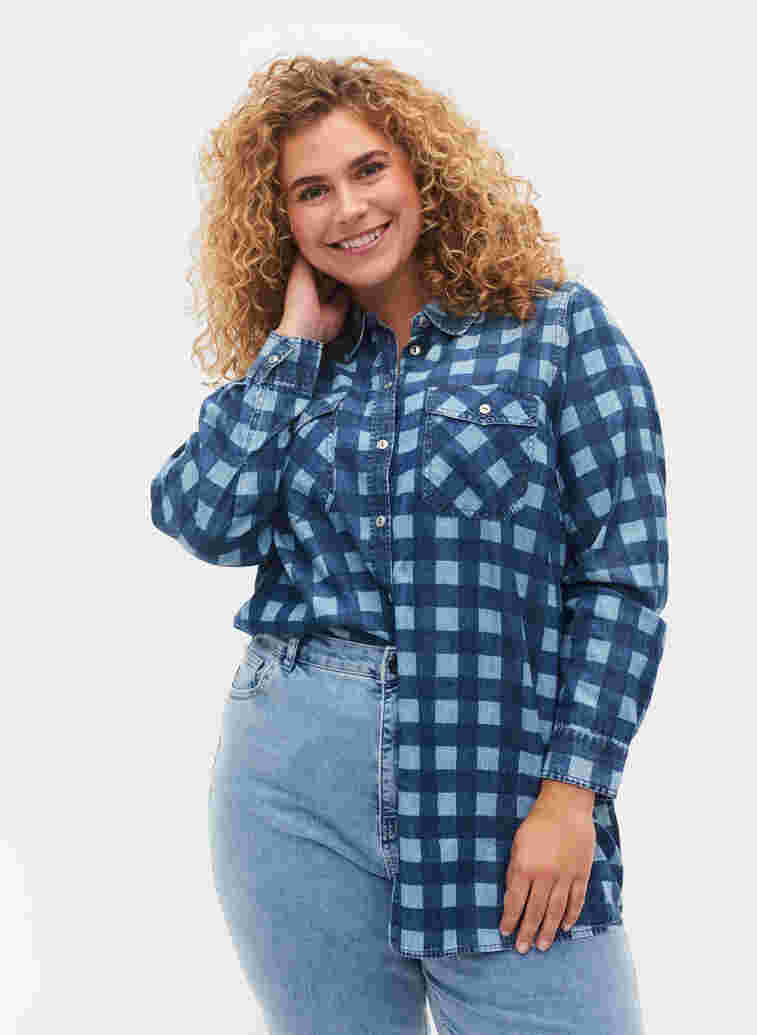 Rutete skjorte i bomull, Blue Check, Model