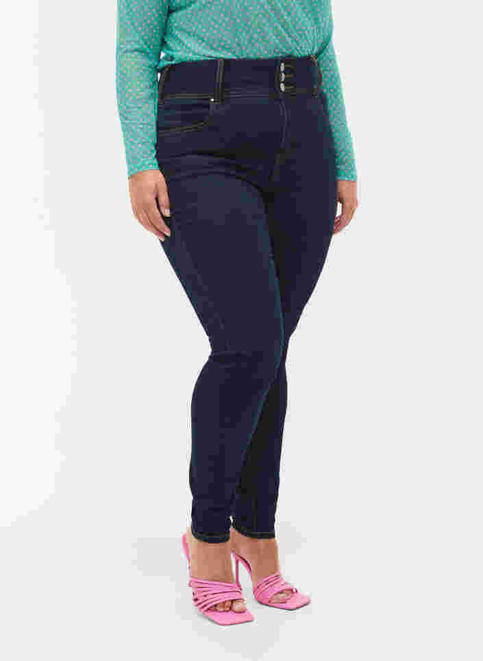 Super slim Bea jeans med ekstra høyt liv, Unwashed, Model image number 3
