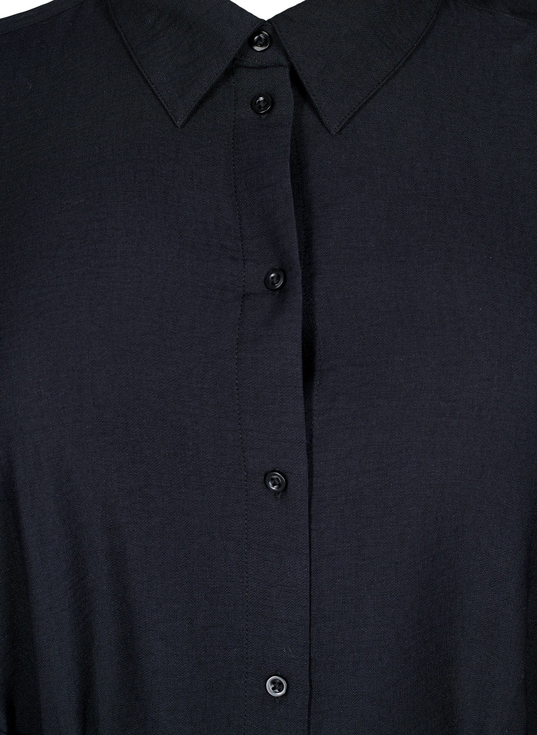 Zizzi Skjortekjole med knytebelte og lange ermer, Svart, Packshot image number 2