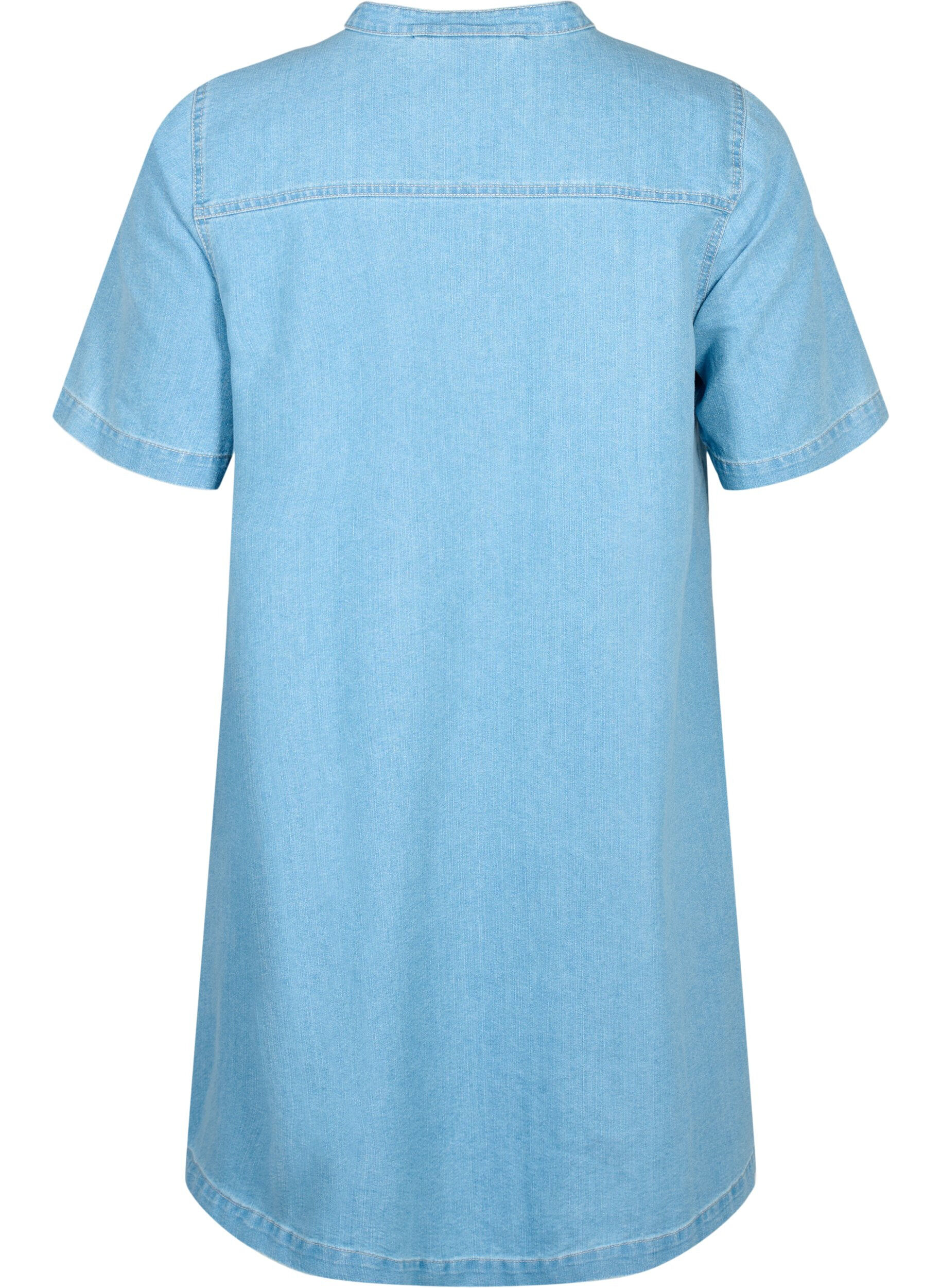 ZizziA-formet dongerikjole med korte ermer, Light blue denim, Packshot image number 1