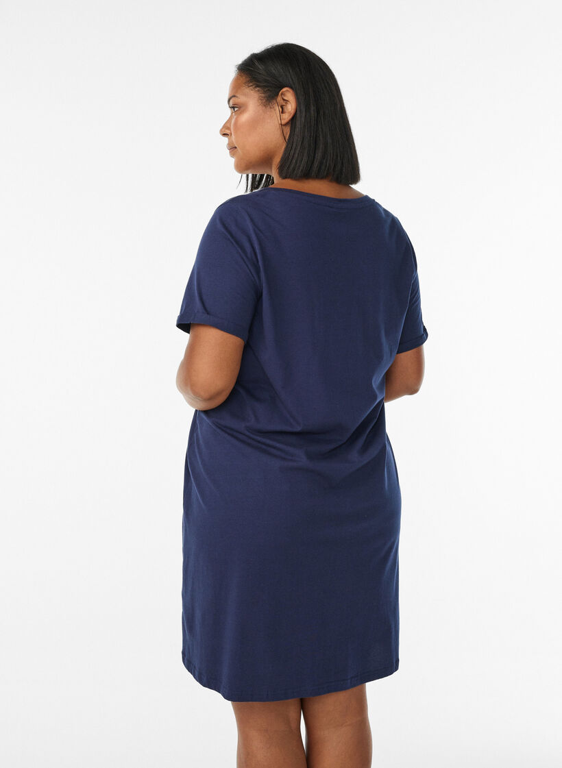 Kortermet nattkjole i &oslash;kologisk bomull, Bl&aring;, Model image number 2