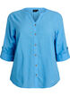 Bluse i bomull med V-hals, Bl&aring;, Packshot image number 0