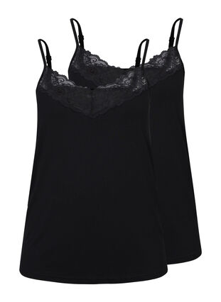 Topp i viskose med blondedetaljer, Black / Black, Packshot image number 3