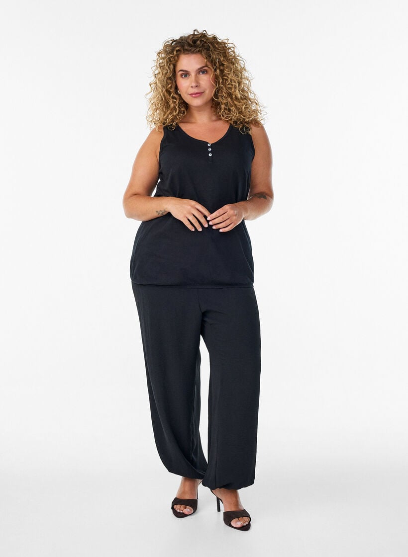 Tank topp i &oslash;kologisk bomull med V-hals og knapper, Svart, Model image number 1