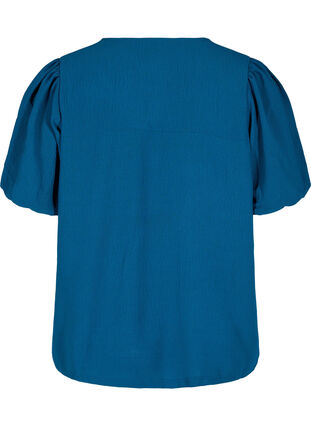 Ensfarget bluse med korte puffermer, Poseidon, Packshot image number 1
