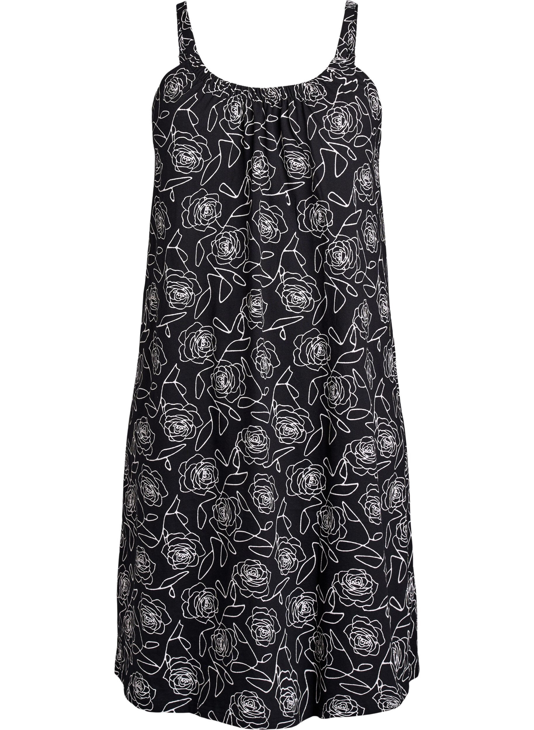 ZizziMidi strap dress in organic cotton, Svart, Packshot image number 0